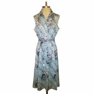 Vtg 70s Never Worn Floral Print Button Up Dress 18